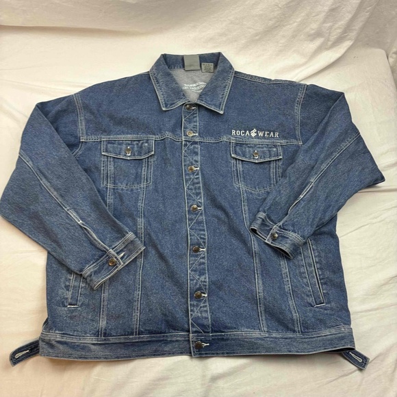 ROCAWEAR Mens Denim Jacket Blue 3X Button Front All American Logo Cotton